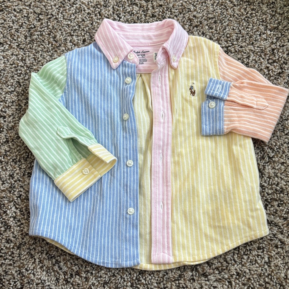Polo by Ralph Lauren Pastel Multicolor Striped Button-Down Shirt 9 Months